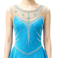 Robe de patinage artistique bleue professionnelle pour filles, robe de compétition de patinage sur glace avec strass, robe de patinage sans manches pour performance