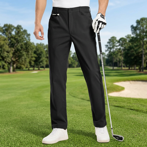 Men's Black Golf Pants Breathable Woven Polyester Casual Fit Button <b>Fly</b> Solid Color Style - Product Image 3