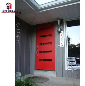 Red glass inserts composite apartment house vila luxury exterior porte wooden color paint doors steel main entrance door front