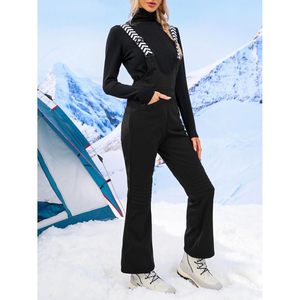 Fisoew Salopette de ski pour femme, isolée, imperméable, coupe-vent, noire - Product Image 2