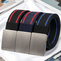 Cinturón de Lona Elástica Casual de Negocios para Hombre con Logotipo Personalizado, Hebilla Deslizante Automática Plateada Mate, Ajustable, Sin Agujeros, Cinturones de Vestir Tejidos