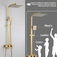 Ensemble de douche en cuivre finition or brossé, robinet noir électroplaqué à double commande eau chaude/froide, douche carrée effet pluie pour salle de bain
