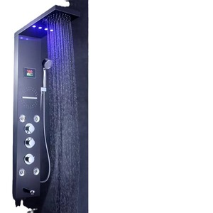 Intelligent Temperature Display LED Rain Shower Head <b>Set</b> Brushed Black Titanium 304 Stainless Steel Concealed Rectangle Durable - Product Image 1
