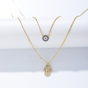 Collares <span class=keywords><strong>de</strong></span> <span class=keywords><strong>Plata</strong></span> <span class=keywords><strong>de</strong></span> Ley 925 al por Mayor, Joyería Fina, Colgante <span class=keywords><strong>de</strong></span> <span class=keywords><strong>Hamsa</strong></span> y Ojo Turco en Capas con Cadena para Clavícula - Product Image 6