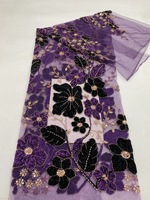 Nouveau design, tissu en velours 100% polyester, dentelle, maille, perles, sequins, broderie florale, largeur 130 cm, pour vêtements, élégant, Chine