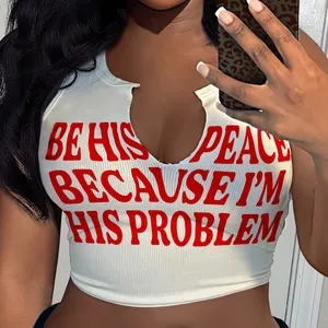 Moda kızlar seksi yeni yaz mektup yelek kolsuz U boyun kırpma üst grafik kadın rahat T Shirt
