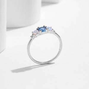 Three Stone <b>Opal</b> <b>Ring</b> 925 Sterling <b>Silver</b> Prong Setting Round Brilliant Cut Diamond Women's Classic Engagement <b>Ring</b> - Product Image 5
