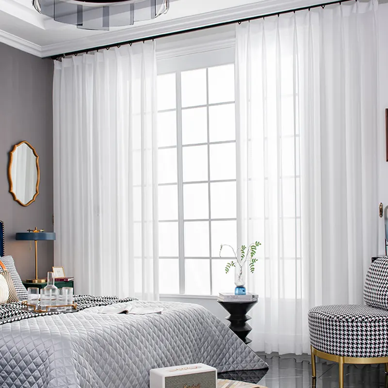 Estilo simple sala de estar balcón decoración del hogar cortinas de tul aislamiento térmico parasol cortinas tela de cortina transparente