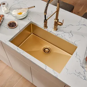 Hot Selling Undermount 33" X 21" Inch PVD Nano Rose Gold Handmade 304 Stainless Steel Kitchen Sinks