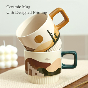 Taza de Café de Cerámica Moderna Nórdica con Estampado Único de 11 oz, para Té, Café Latte, con Cuchara, Venta al por Mayor - Product Image 2