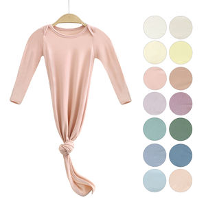 เสื้อกาวน์แขนยาวคอกลมสำหรับเด็ก,เสื้อคลุมผ้าไม้ไผ่สีทึบแบบผูกเชือกสวมใส่สบาย - Product Image 1