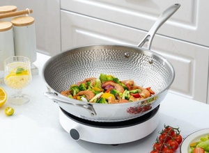 <span class=keywords><strong>Wok</strong></span> en titane non revêtu de 32cm, martelé à la main, adapté à plusieurs sources de chaleur - Product Image 5