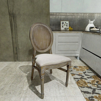 Chaise de salle à manger en bois massif de style français, dossier ovale en rotin antique, siège rembourré, mobilier traditionnel pour la maison et l'hôtel