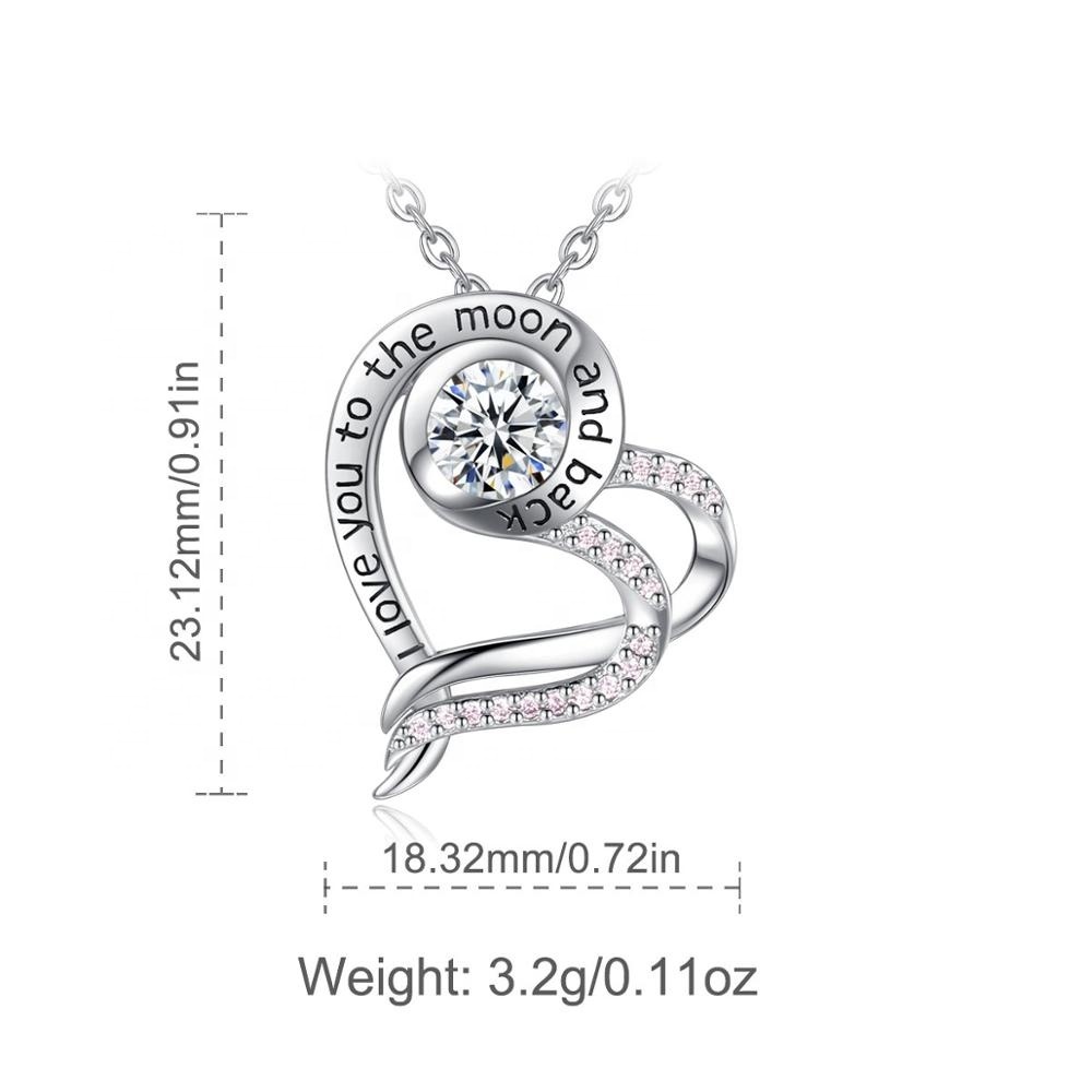Plata de Ley 925 de amor u a la Luna y vuelta collar de corazón