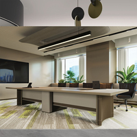 Le bureau de direction en bois modulaire en forme de L haut de gamme personnalisé présente des fonctions uniques et des tiroirs avec des lumières LED
