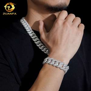 Luxury Bezel Setting Moissanite <strong>Solid</strong> <strong>Silver</strong> 925 Gold Plated 18mm Necklace Chain Hip Hop Iced Out Jewelry Cuban Link Chain - Product Image 2