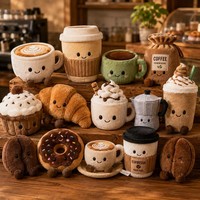 Figurine en peluche OEM rétro sur le thème de la boulangerie américaine, avec tasses à café à emporter, donuts, cupcakes, croissants et figurines en forme de haricots