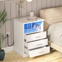 Ensemble de 2 tables de chevet modernes noires avec ports USB |   Tables de chevet en bois de luxe, tiroir à fermeture douce pour chambre à coucher