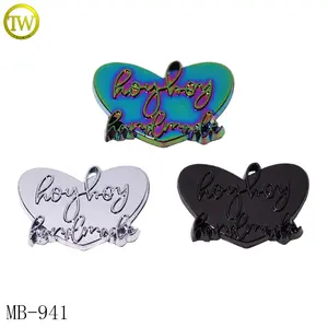 Fashion Handbag Hardware Heart Shape Metal Letter Label Logos Embossed Design Metal Name Tags