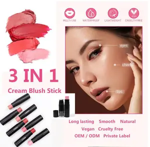 Best Selling Vegan Cream Blush Stick Waterproof 3 In 1 Lipstick Blush Eyeshadow Stick