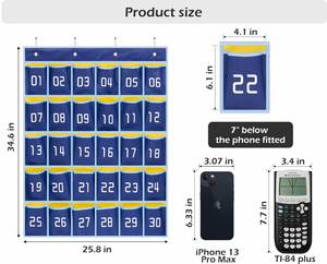 30 <b>Numbered</b> Classroom Pocket Chart with Phone and Calculator Holder Wall <b>Door</b> Organizer for Office & School Supplies - Product Image 2