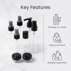 Meilleures ventes : Kit de voyage anti-fuite avec flacons de toilette en plastique rechargeables et pochette de rangement – Couleurs et tailles personnalisables, design tendance - Product Image 3