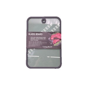Planche à découper en verre trempé avec trou de suspension rond, bord en silicone antidérapant, antibactérienne, pour la cuisine - Product Image 1