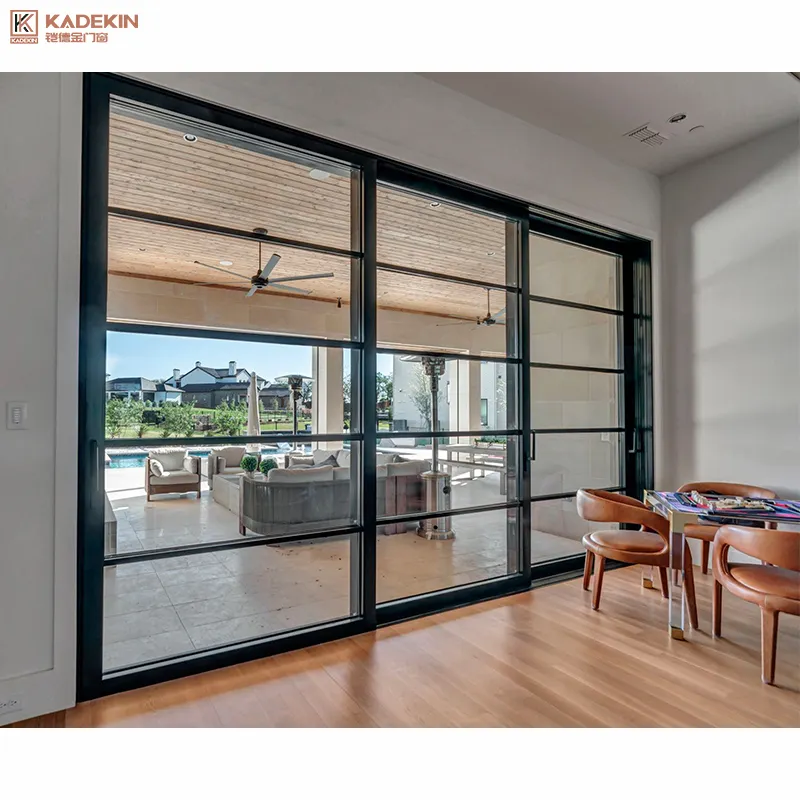 Ağır ince çerçeve panoramik büyük cam Panel sürgülü cam alüminyum kapı villa ev için