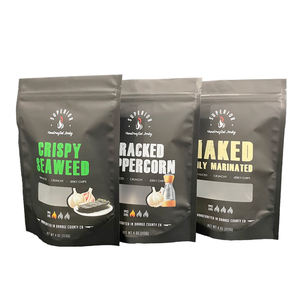 Bolsas de embalaje impresas personalizadas de fábrica, bolsa Ziplock de pie para ventana transparente para aperitivos de carne seca - Product Image 2