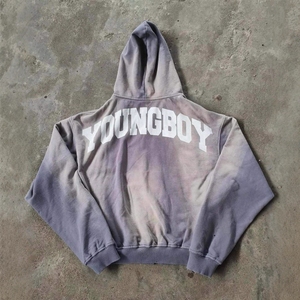 Sudadera con <span class=keywords><strong>capucha</strong></span> OEM de alta calidad para hombre, color morado, algodón de alto GSM, lavado ácido, estilo vintage, con cremallera completa, estampado gráfico personalizado - Product Image 2