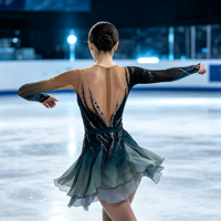 Robe de patinage artistique en spandex/nylon avec dégradé noir et bleu sarcelle et strass, dos profondement ouvert, pour filles et enfants, performance de danse sur glace