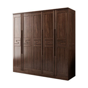 Modern Chinese Style Solid Wood <b>Wardrobe</b> Five Doors Walnut Wood Double Door Master Bedroom Light Luxury <b>Wardrobe</b> Installation - Product Image 3