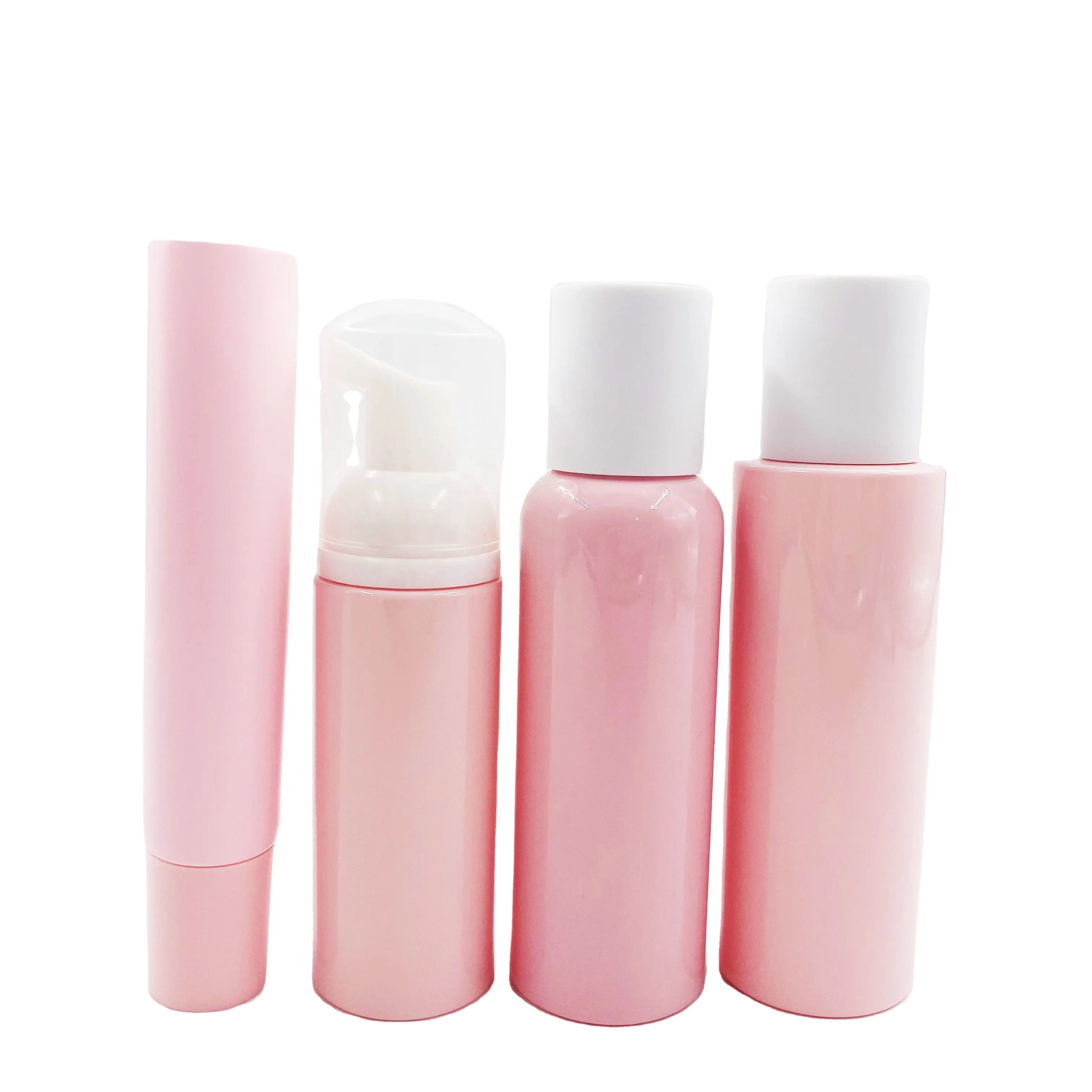 Manufacturer Custom Pink Cosmetic /Skincare Set Packaging For Empty PET Plastic Lotion Pump /Mist Spray Toner/Foam Bottle