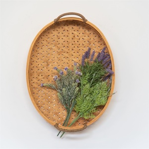 farmhouse home decor Vintage Curio Oval Tray Serving Plates decorative Bamboo Wood Wicker Rattan organizer decor trays