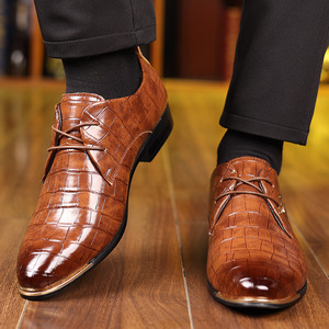 Chaussures habillées en cuir pour hommes, style Oxford, à bout pointu, semelle souple, motif géométrique, doublure en cuir véritable, semelle extérieure en caoutchouc - Product Image 4