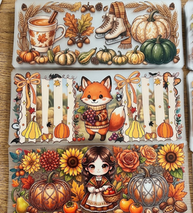 Film de transfert thermique UV de qualité supérieure pour tasses avec motifs renard et citrouille mignons, en caoutchouc, tailles personnalisables - Product Image 1