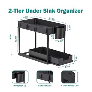 Organizer Penyimpanan Plastik 2 Tingkat Geser Bawah Wastafel untuk Lemari Dapur Kamar Mandi Aksesoris Rumah - Product Image 6
