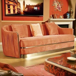 Sofá <span class=keywords><strong>de</strong></span> terciopelo plisado naranja dorado, muebles <span class=keywords><strong>de</strong></span> hotel tapizados, sofás <span class=keywords><strong>de</strong></span> 3 plazas - Product Image 1