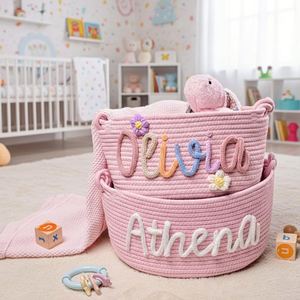 Cesta de Algodón Personalizada para Bebé con Nombre, Recuerdo para Recién Nacido, Almacenamiento para Guardería - Product Image 1