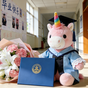 Wholesale Pink Unicorn Plush Graduation Gown & Cap PP Cotton Filled Stuffed Dolls 30CM Height School Hallway Decoration - Product Image 1