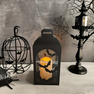 Halloween decorativo tema pipistrello in metallo portacandele con vetro lampada tempesta per decorazioni per la casa - Product Image 1