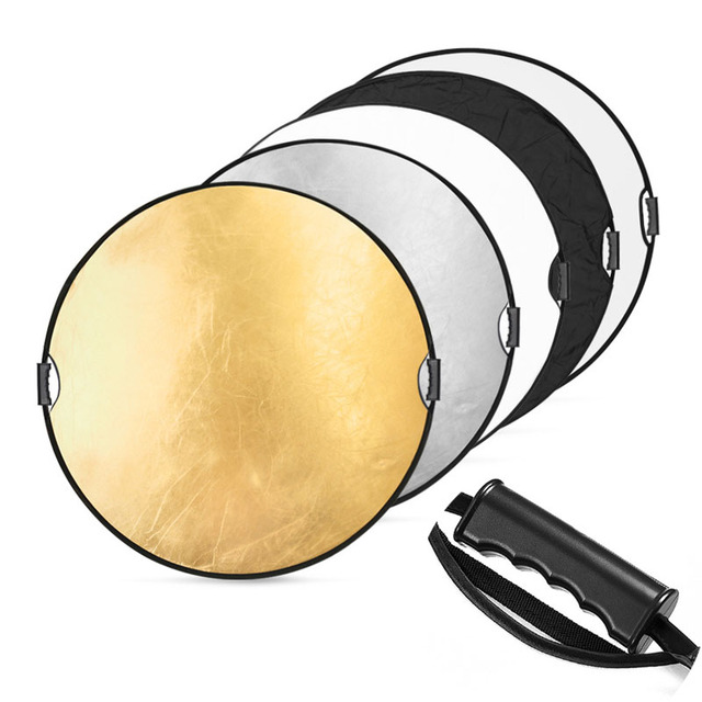 110cm Round Handheld Photography Reflector 5 in 1 Collapsible Multi Disc Golden/Silver with Carry Bag for Photo Video Lights