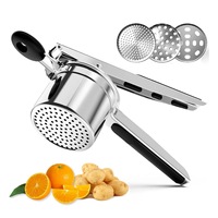 Verdikte roestvrijstalen handmatige aardappelstamper met siliconen handvat, food grade, voor babyvoeding, groenten, fruit en puree.