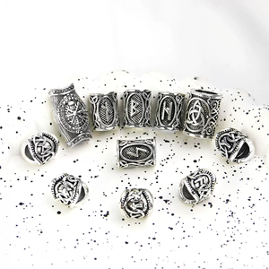 Antik gümüş Viking Rune sakal boncuk büyük delik paslanmaz çelik yeniden erkekler ve kadınlar için Dreadlock takı-toptan - Product Image 2