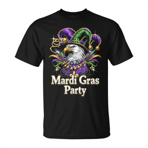 T-shirt colorata Eagle Mardi Gras Party per adulti unisex nera - Product Image 2