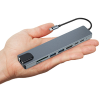 Hub Multiport Dock Station Tipe C Berkualitas Tinggi 8 in 1 dengan HDMI 4K, USB 3.0, RJ45, SD/TF, Adaptor Pengisian Daya USB-C PD, 8 Port USB C Hub