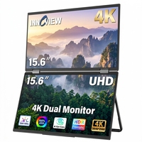 Moniteur portable double 4K UHD de 15,6 pouces avec support réglable à 180 degrés, ports Type C, HDMI et DP pour ordinateur de bureau, smartphone et tablette
