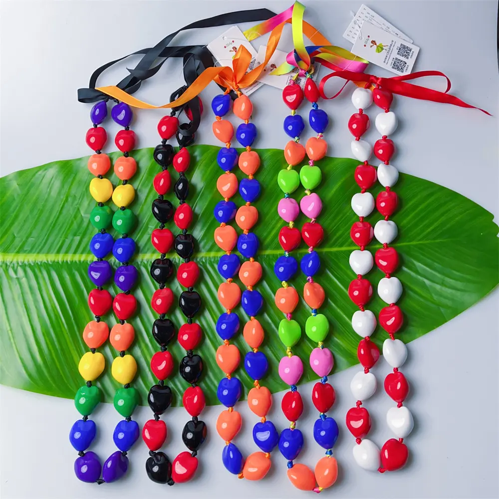 Colar havaiano Kukui Nut Ribbon Leis em acrílico artificial cor arco-íris tropical para formatura da ilha