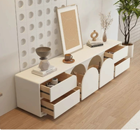 Meuble TV Crème Écologique au Design Simple et Moderne, Minimaliste, sur Pied, en Panneau Artificiel pour Salon et Chambre