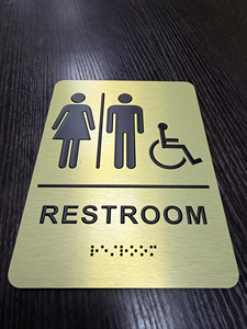 Panneaux <span class=keywords><strong>de</strong></span> <span class=keywords><strong>porte</strong></span> modernes unisexes/conformes ADA pour fauteuils roulants, en ACM brossé or, résistants aux rayures et aux UV, avec signalisation Braille pour salles <span class=keywords><strong>de</strong></span> <span class=keywords><strong>bain</strong></span> - Product Image 5